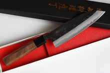 Charger l&#39;image dans la galerie, CK101 - Couteau japonais Santoku noir Damas Tosa-kajiya - Lame de 17cm en acier au carbone Aogami