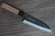 Charger l&#39;image dans la galerie, CK101 - Couteau japonais Santoku noir Damas Tosa-kajiya - Lame de 17cm en acier au carbone Aogami