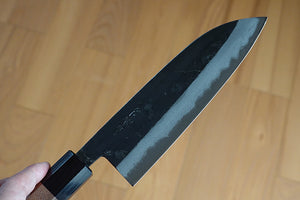 CK101 - Couteau japonais Santoku noir Damas Tosa-kajiya - Lame de 17cm en acier au carbone Aogami